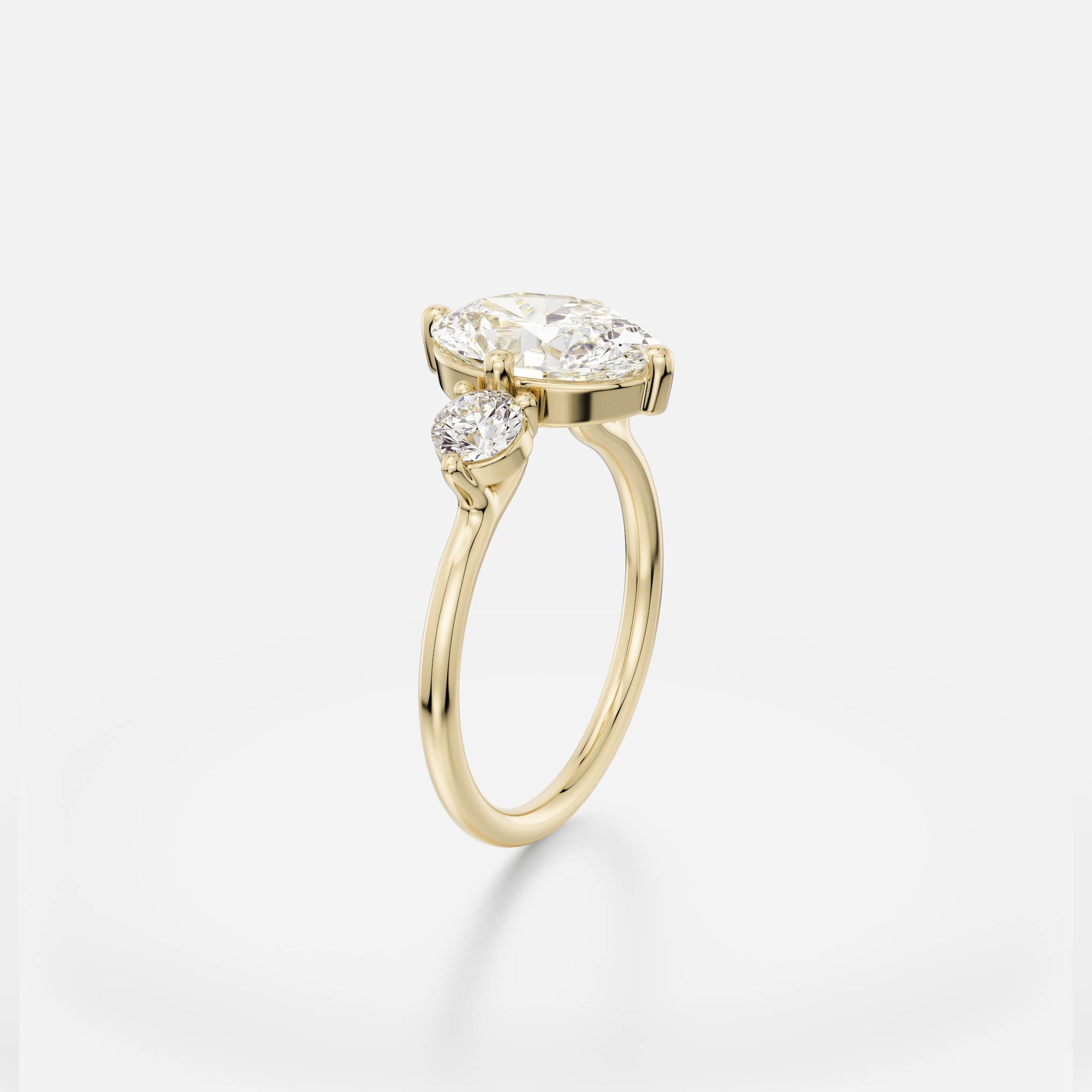 Minimal Three-stone Engagement Ring Style with Oval lab grown natural diamond 14karat 18karat platinum SHW fine jewelry New York City