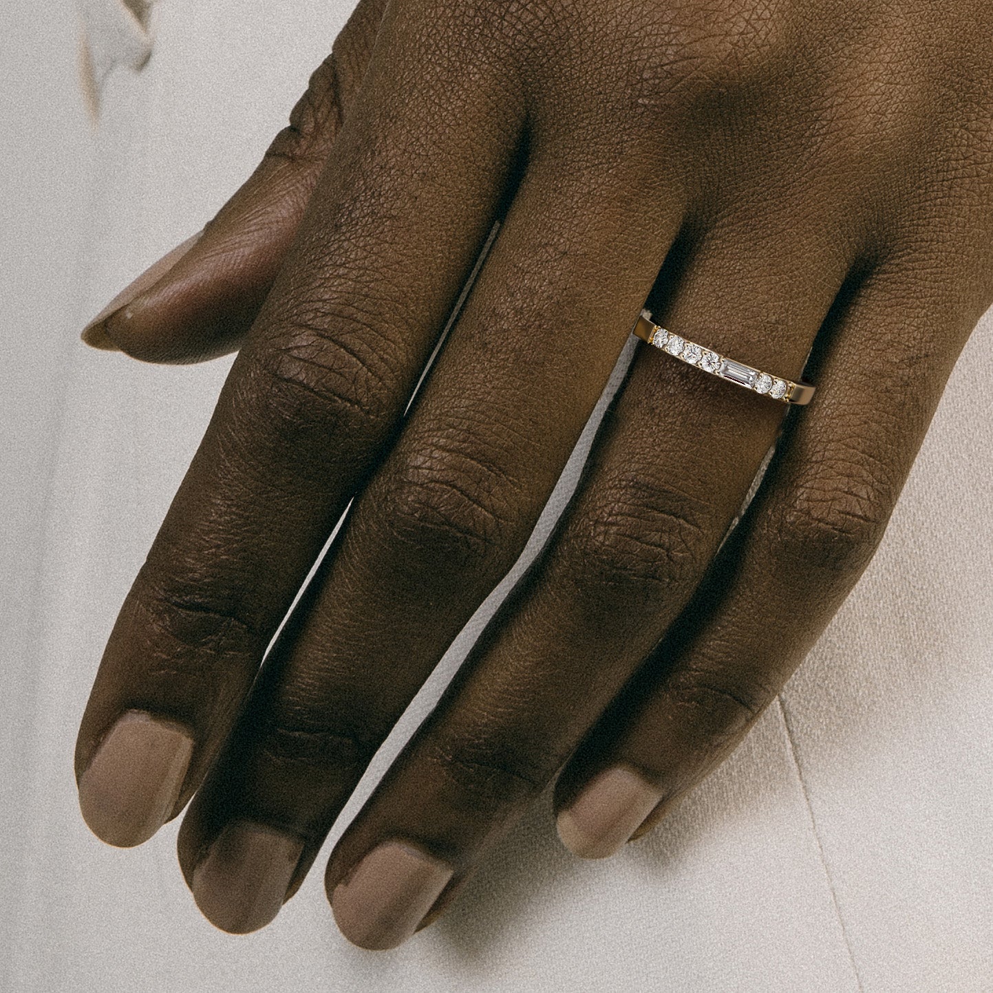 Minimal Rotating Wedding Band with Asymmetrical rows of natural white diamonds with pave setting in solid 14k gold by SHW fine jewelry NYC