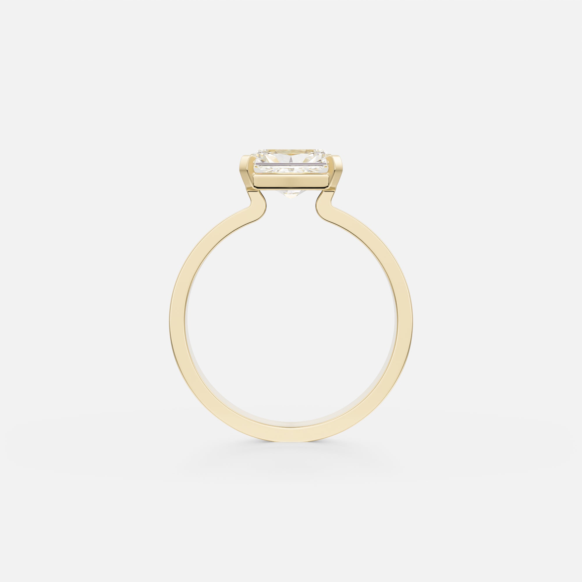 Liepa wide back flat band radiant diamond ring side view