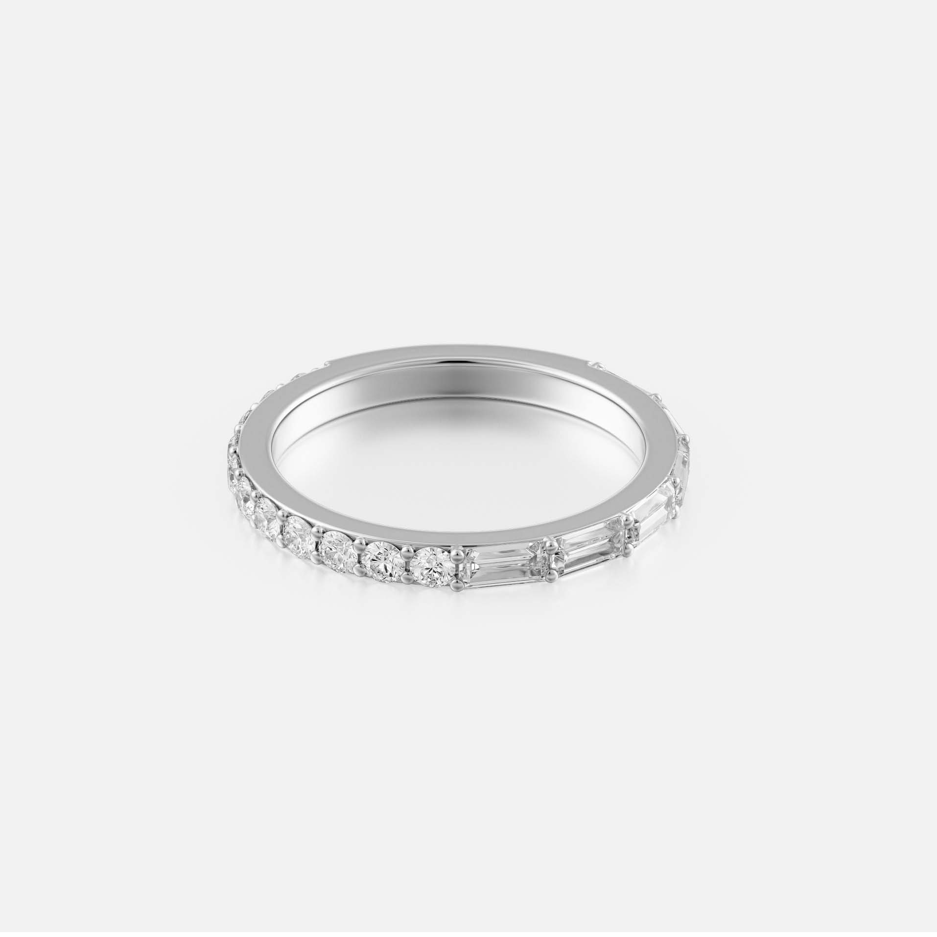 Refined eternity ring with baguette and round diamonds for stacking, lab-made diamonds, 14k 18k gold SHW best jewelry stores NYC
