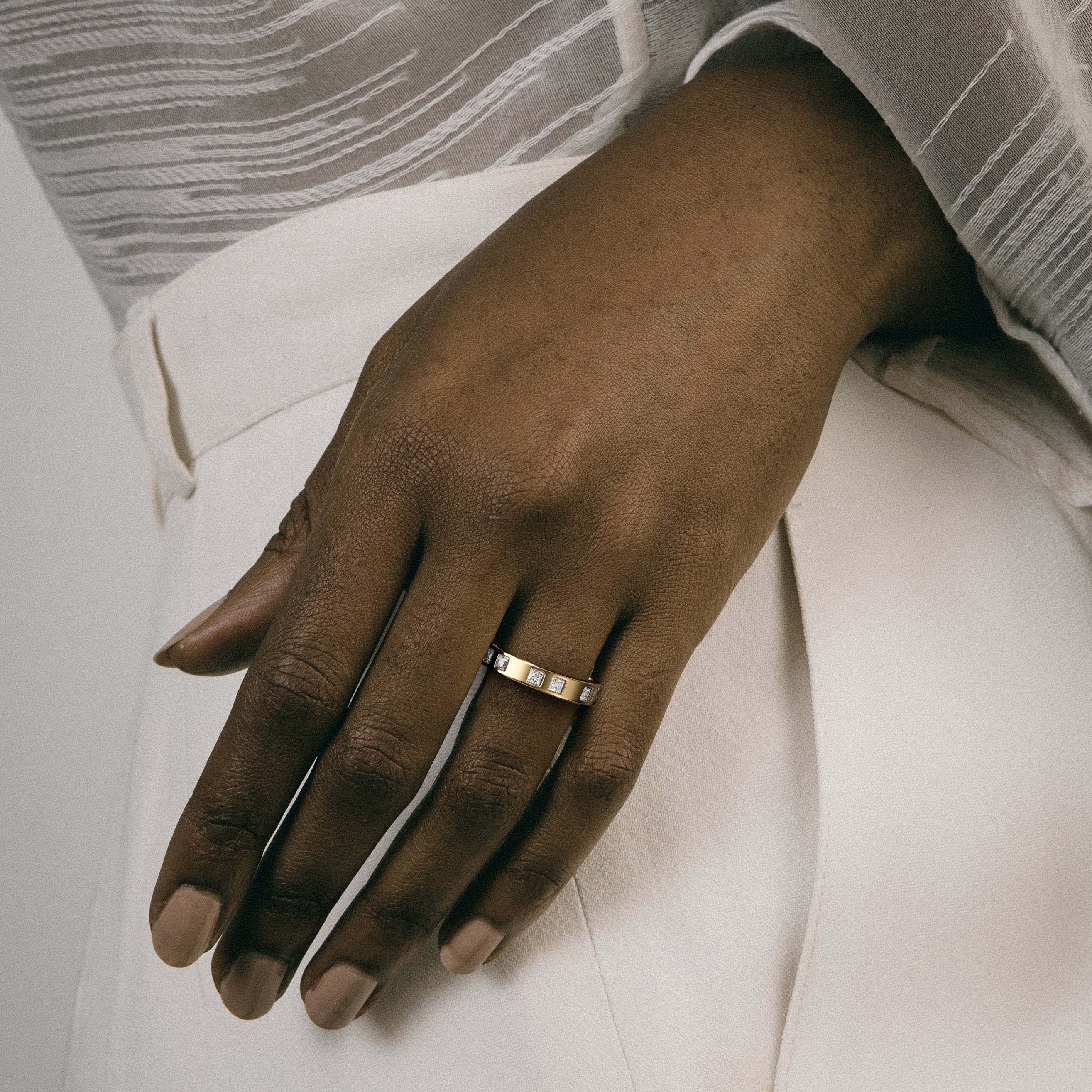 Minimalist thick Wedding Band for women with square natural white diamonds in solid 14k, 18k gold, platinum SHW cool fine jewelry store NYC