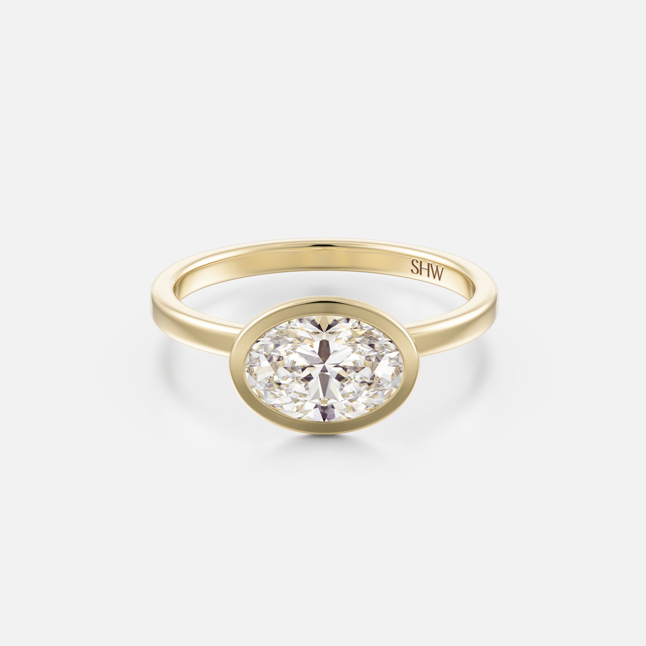 Mana Square Band with East West Oval Simple Engagement Ring Setting in sustainable 14k Gold or platinum by SHW Fine Jewelry NYC