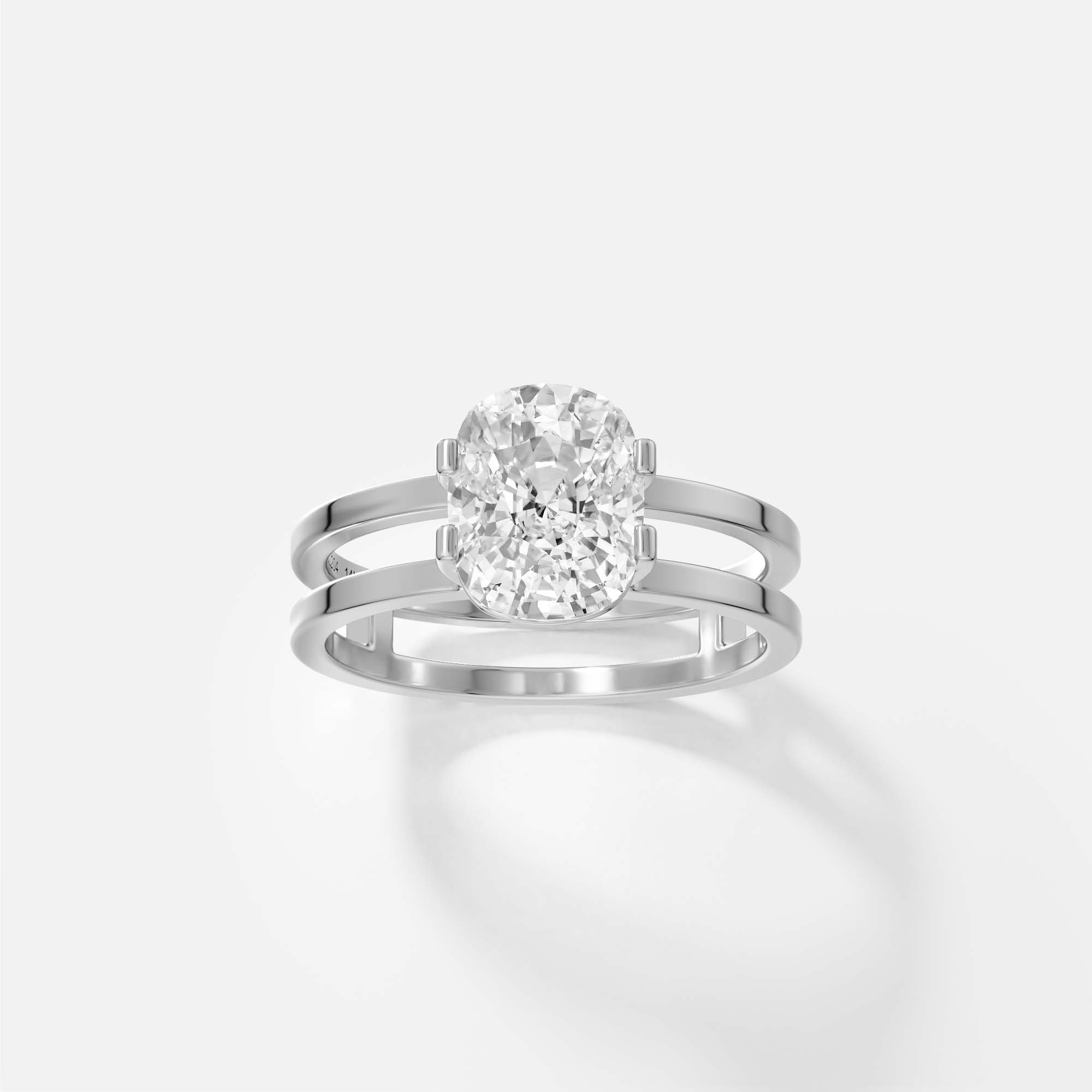 Platinum open double band engagement ring with 1.50 carat cushion diamond
