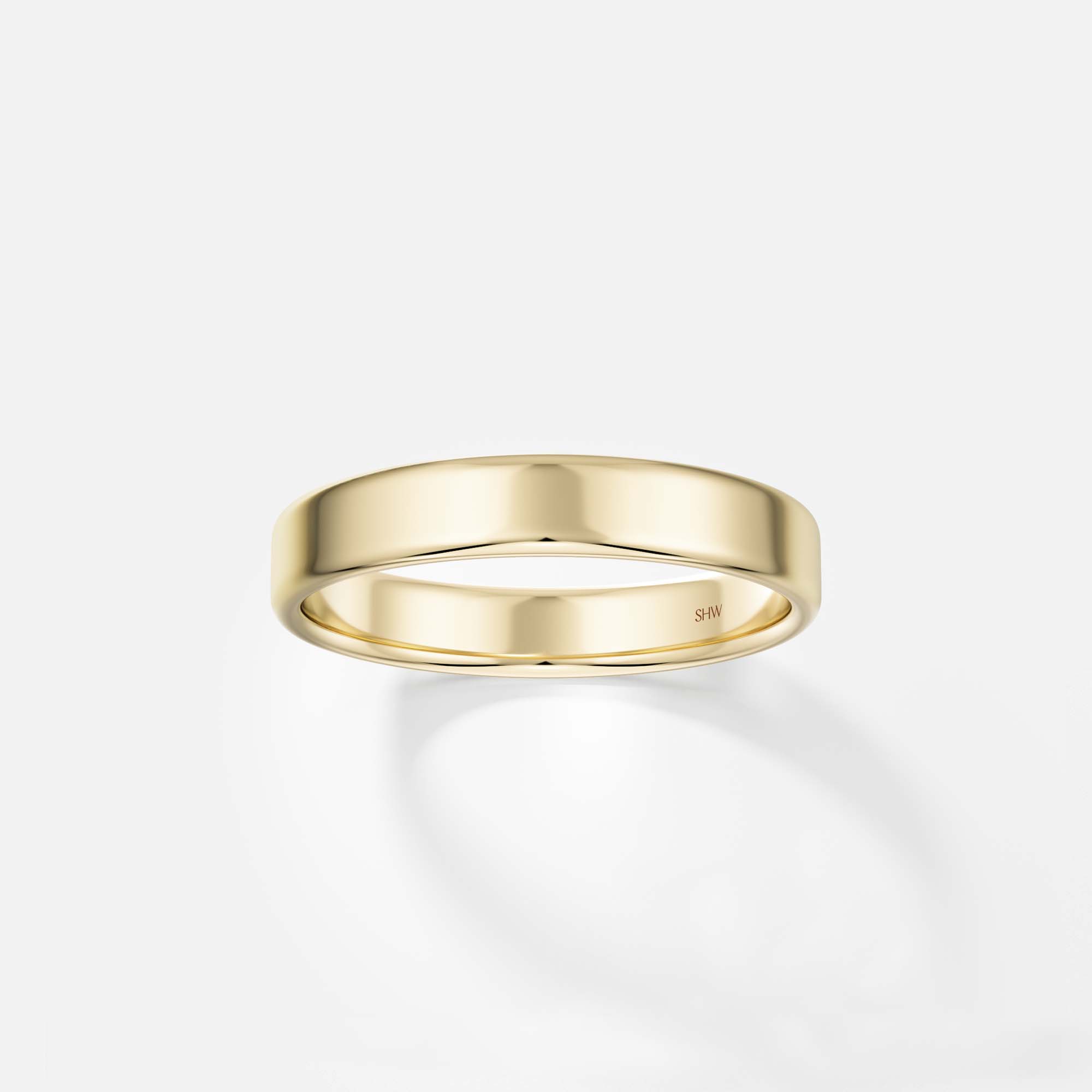 14k yellow gold 4mm flat wedding band with softened comfort-fit edges