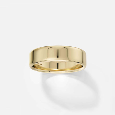 14k yellow gold 6mm flat wedding band with smooth modern finish