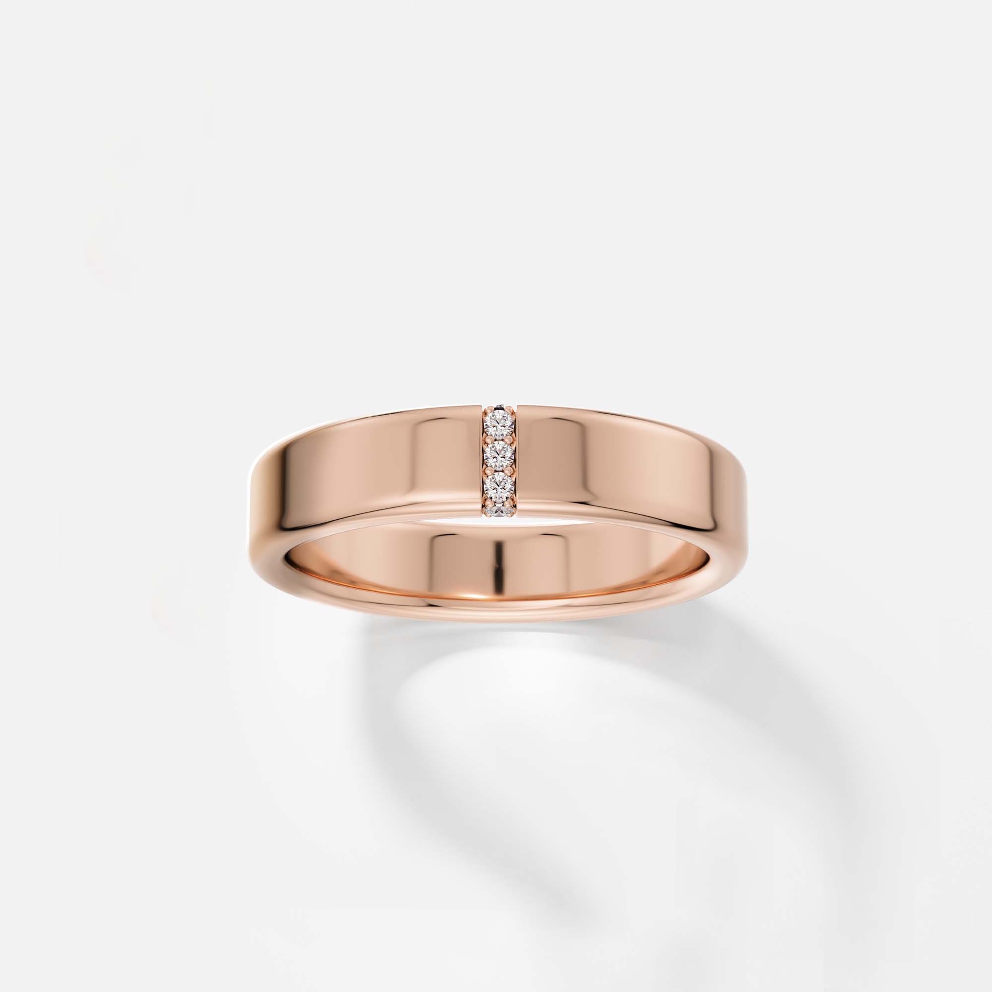 Comfortable 5mm wedding band with vertical row of pave natural white or black diamonds in 14k yellow, white, rose gold, platinum by SHW jewelry