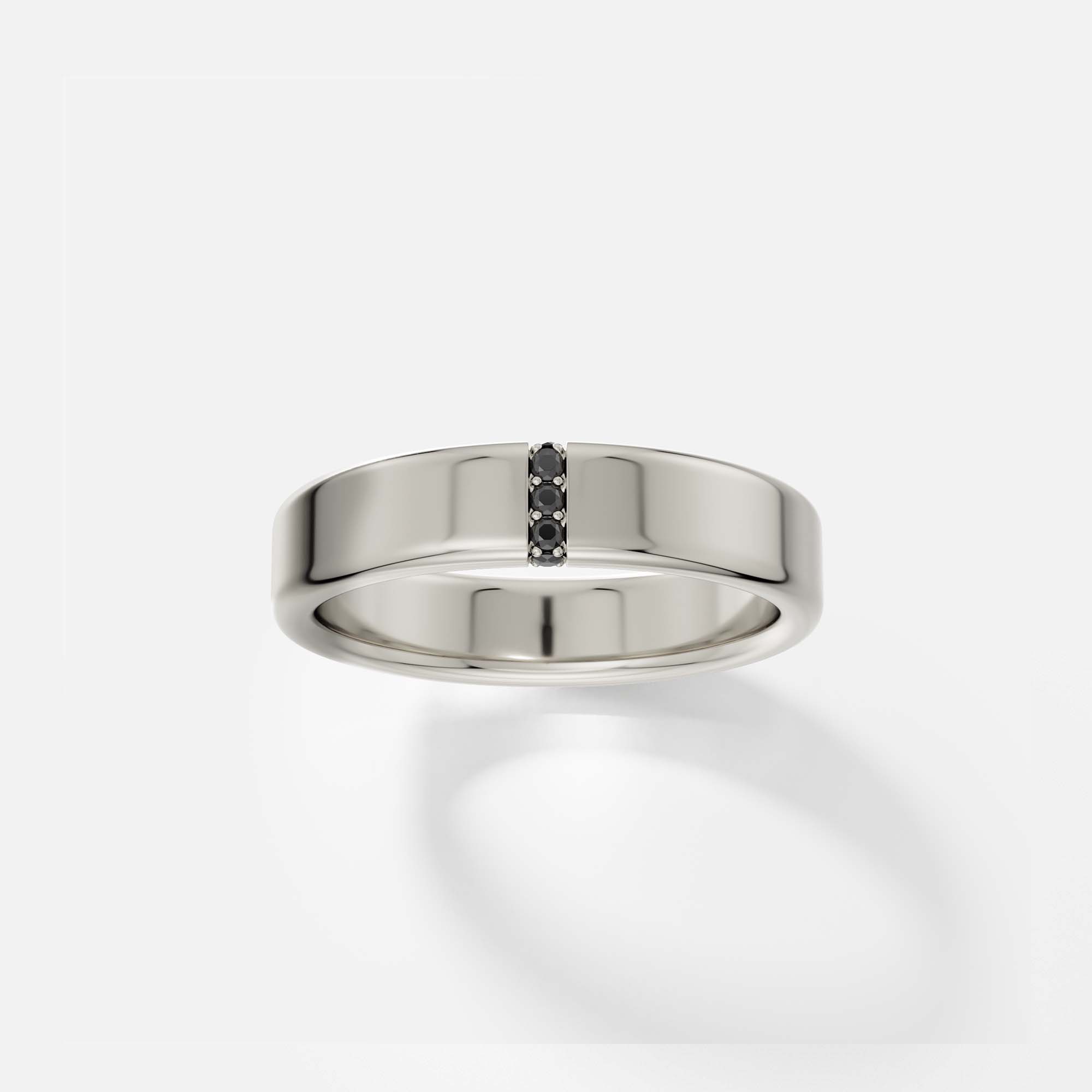 Designer 5mm wide unisex wedding band with slightly rounded edge and flat profile in 14k, 18k gold or platinum and engravings by SHW jewelry NYC