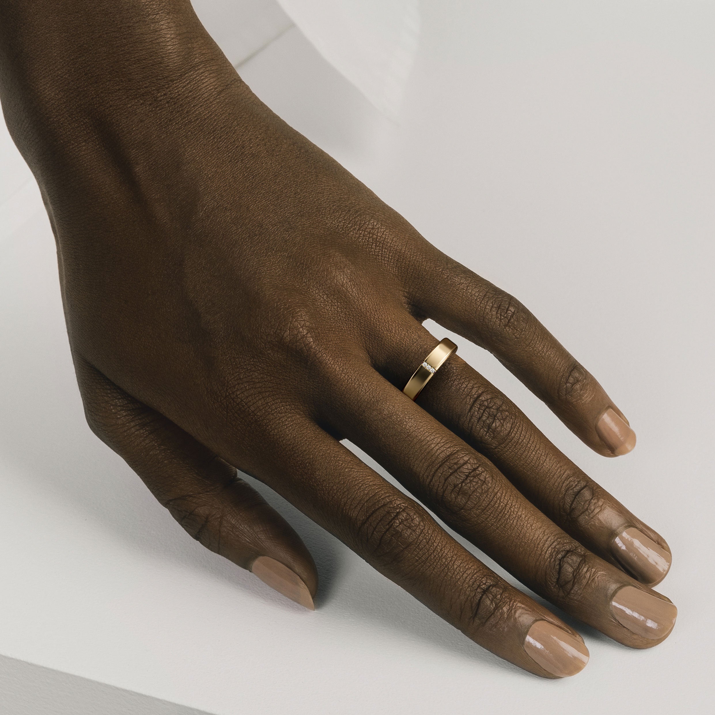 Nontraditional 5mm thicker wedding band for women with pave diamonds across in 14k gold or platinum by SHW best fine jewelry store in NYC