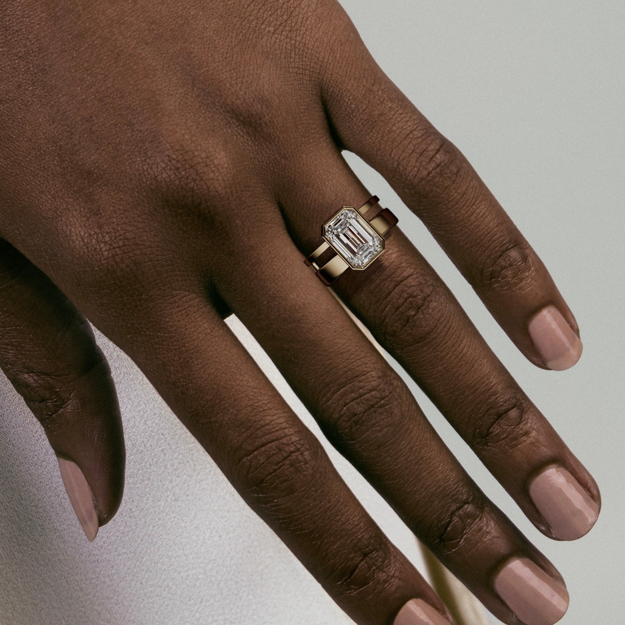 Contemporary Double Band Minimalist Solitaire Engagement Ring with Emerald 1.0ct 2.0ct 3.0ct Lab Natural Diamond 14 Karat 18 Karat Gold SHW Best Jewelry Stores NYC