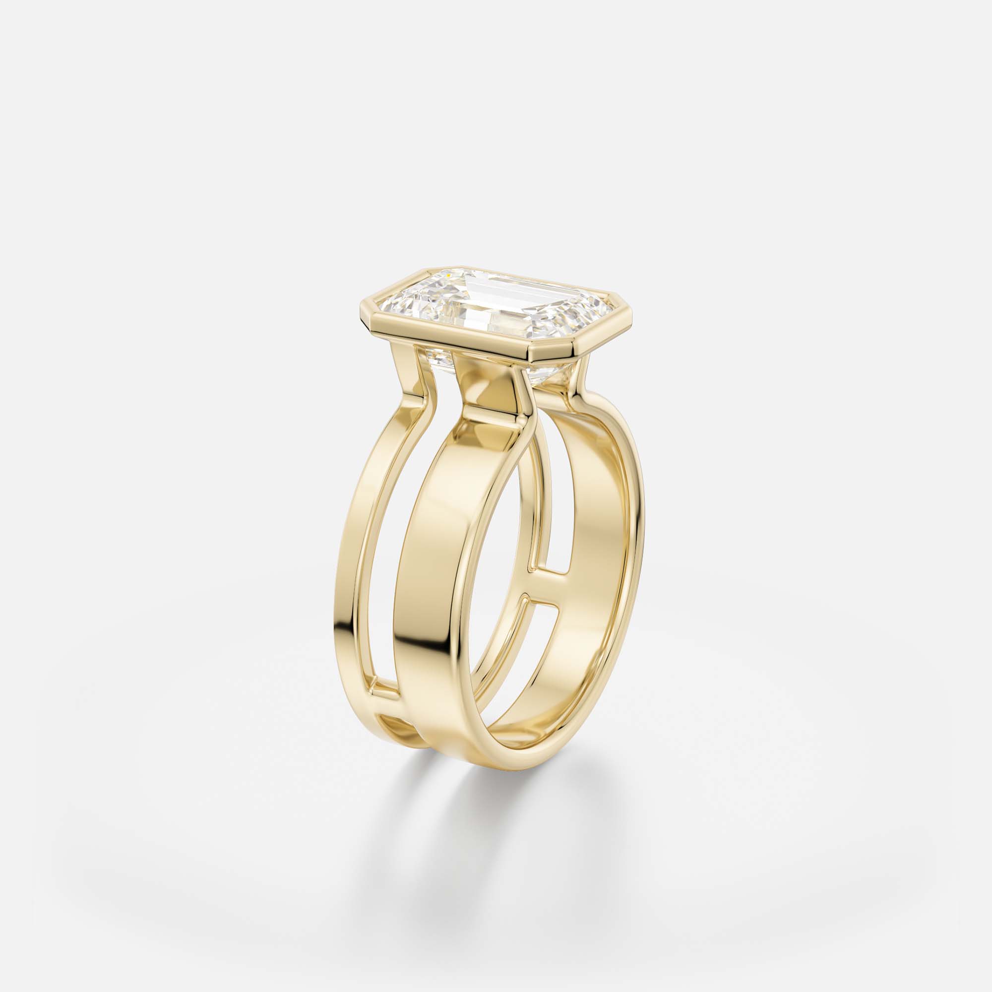 Bold Minimalist Statement Engagement Ring with North South Emerald 1.0ct 2.0ct 3.0ct Lab Created Natural Diamond 14 Karat 18 Karat Gold SHW Best Jewelry Stores NYC