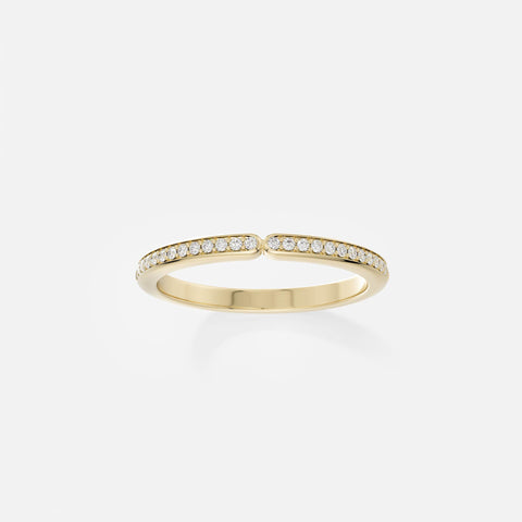 14k yellow gold half eternity diamond wedding band with pavé stones