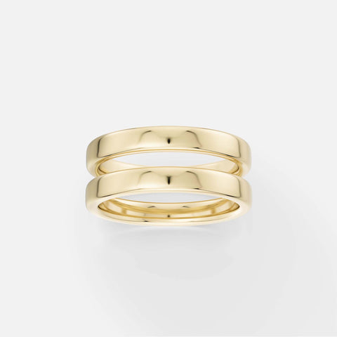 Double band wedding ring with flat profile, modern stacked look 14k 18k gold platinum SHW Fine Jewelry NYC