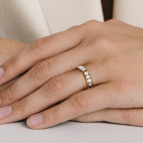 Custom front-detail pavé diamond ring, stackable design 14k 18k SHW fine jewelry stores nearby