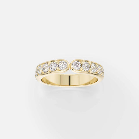 Pavé diamond ring with unique curved front, stackable design 14k 18k gold platinum SHW Fine Jewelry NYC