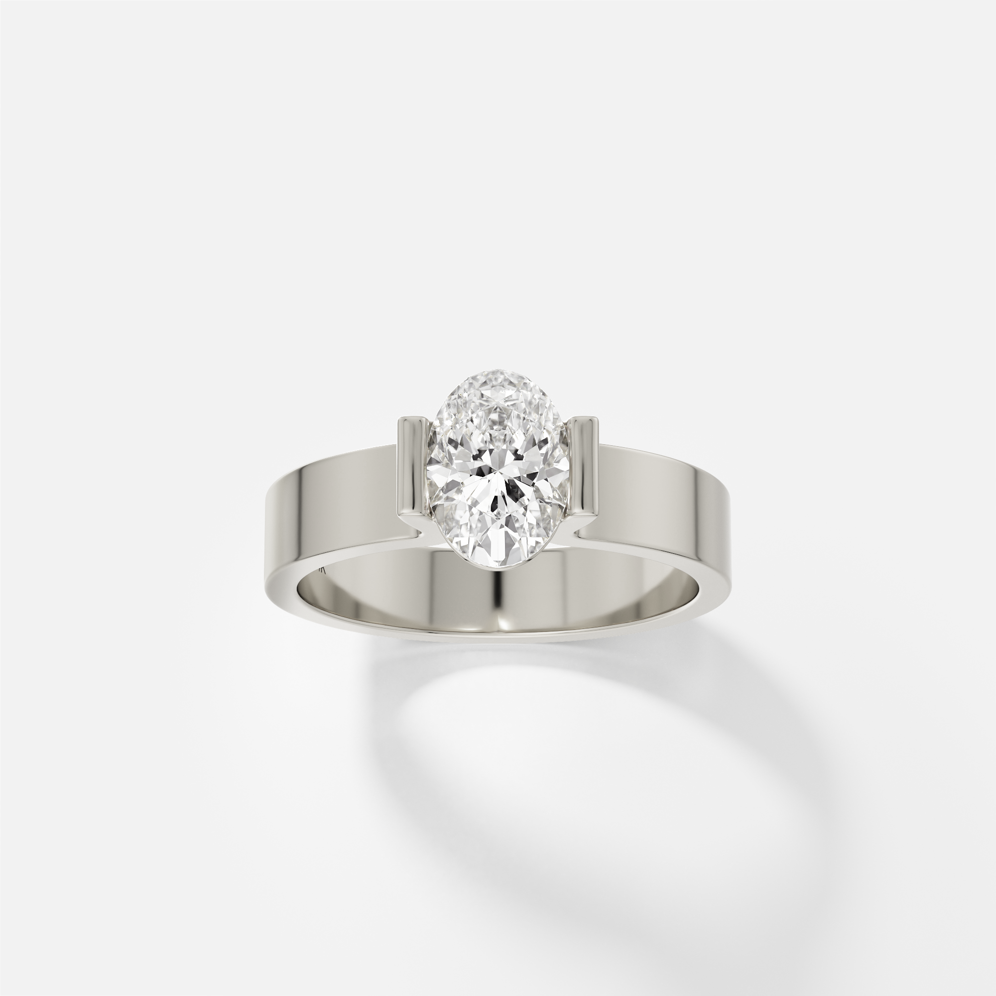 Cool Semi-bezel Prong Engagement Ring with Oval-cut 1 2 3 carat laboratory natural diamond 14k 18k gold platinum SHW famous jewelry stores