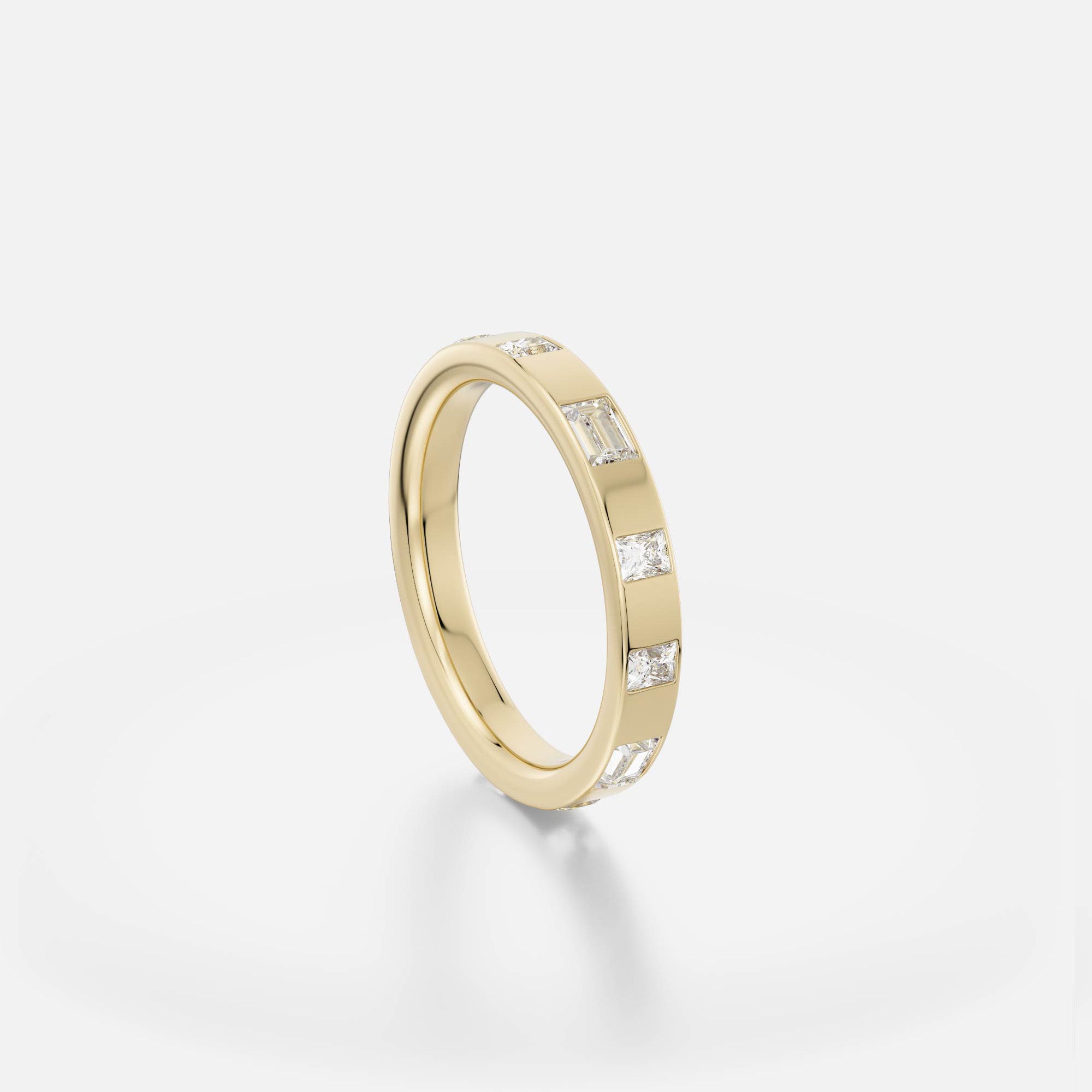 Unique Womens Wedding Band with Princess and Baguette Cut Diamond Eternity in solid 14k yellow gold by SHW best fine jewelry store in NYC