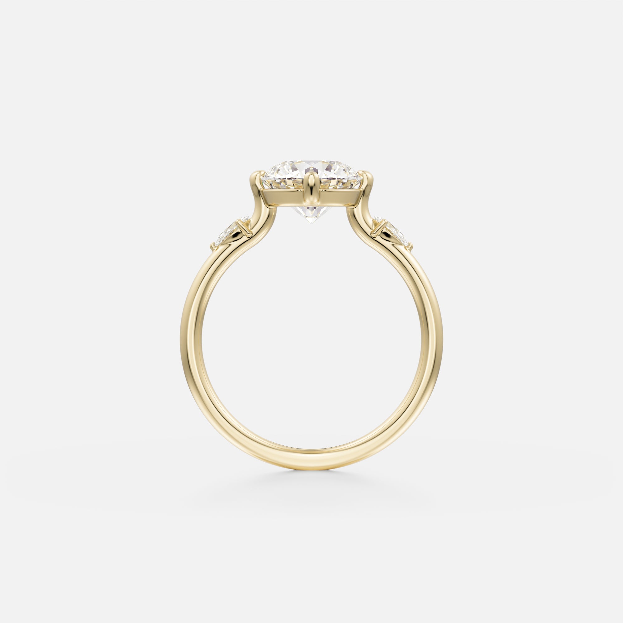 Customized Three-stone prong set pear side stones Engagement Ring with Round lab mined diamond 14k 18k gold SHW Fine Jewelry NYC near me