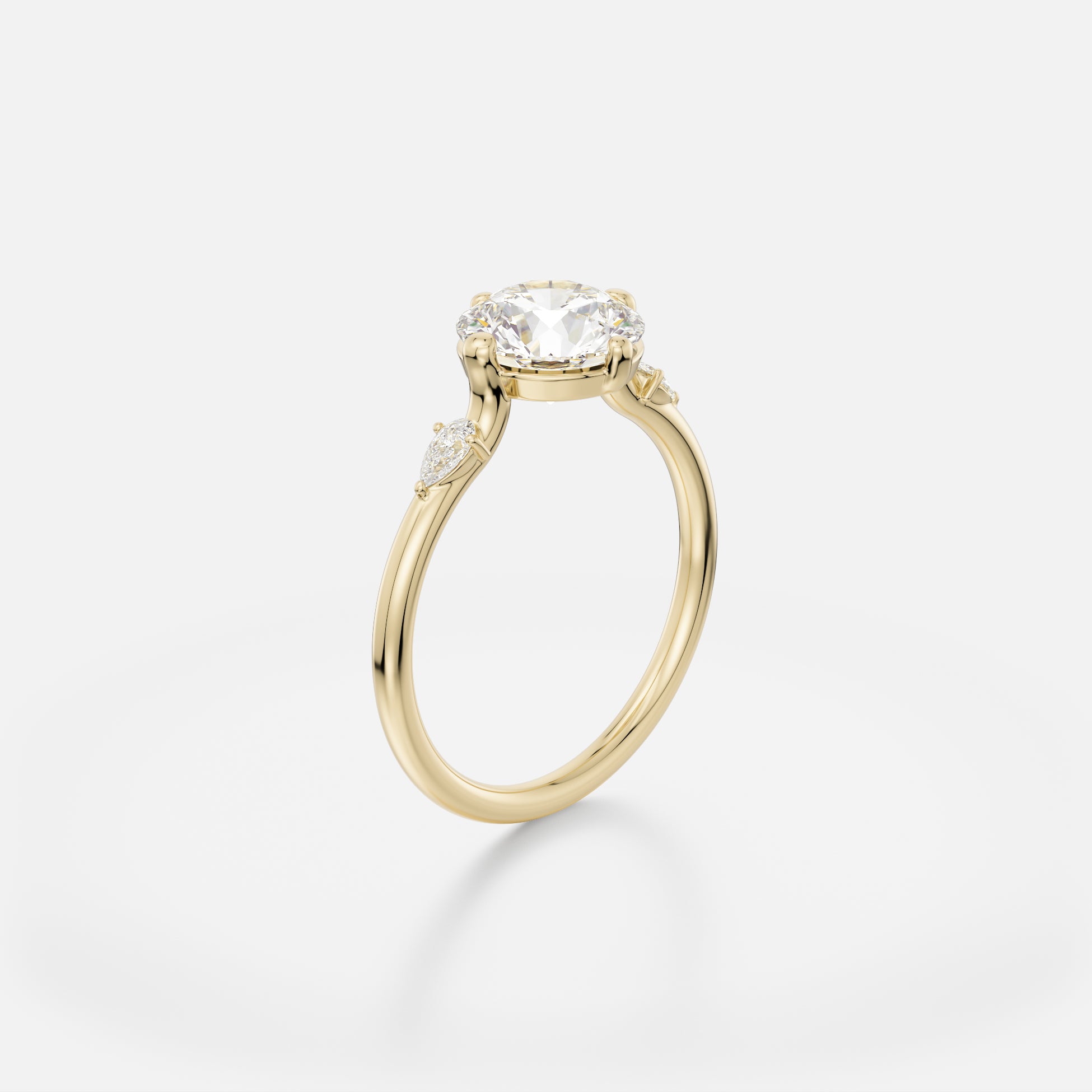 Unusual Three Stone Engagement Ring Pears with Round lab grown natural diamond 14k 18k gold platinum SHW famous fine jewelry stores NYC