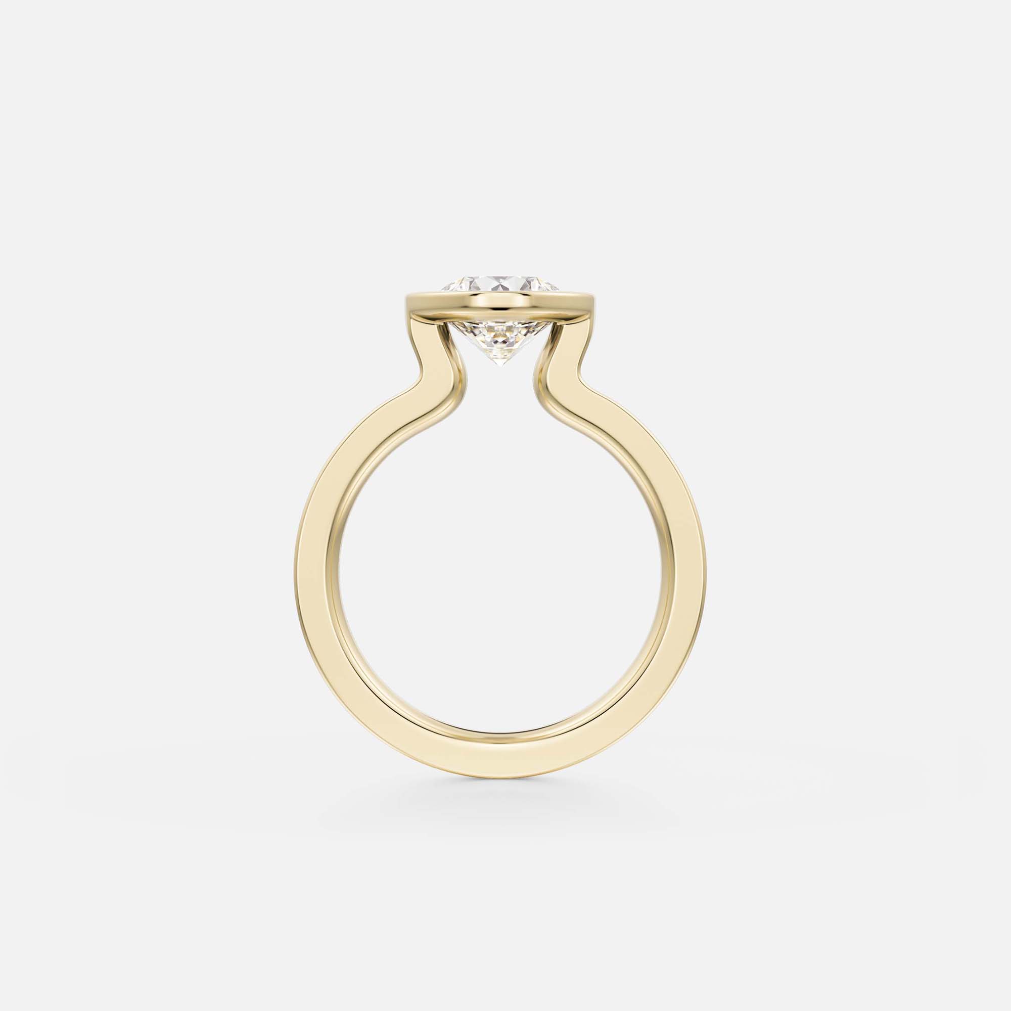 side view of round brilliant diamond engagement ring with princess-cut diamonds flanking the center stone