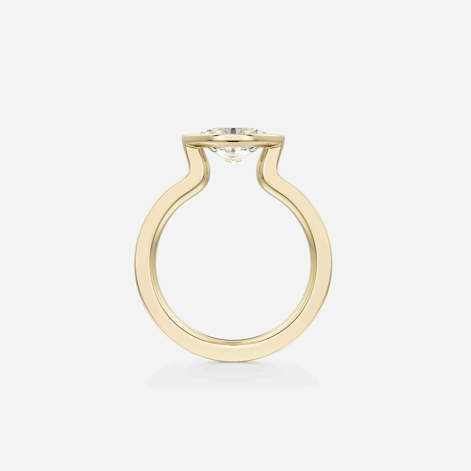 side view of east-west oval diamond engagement ring with princess-cut diamonds flanking the center stone