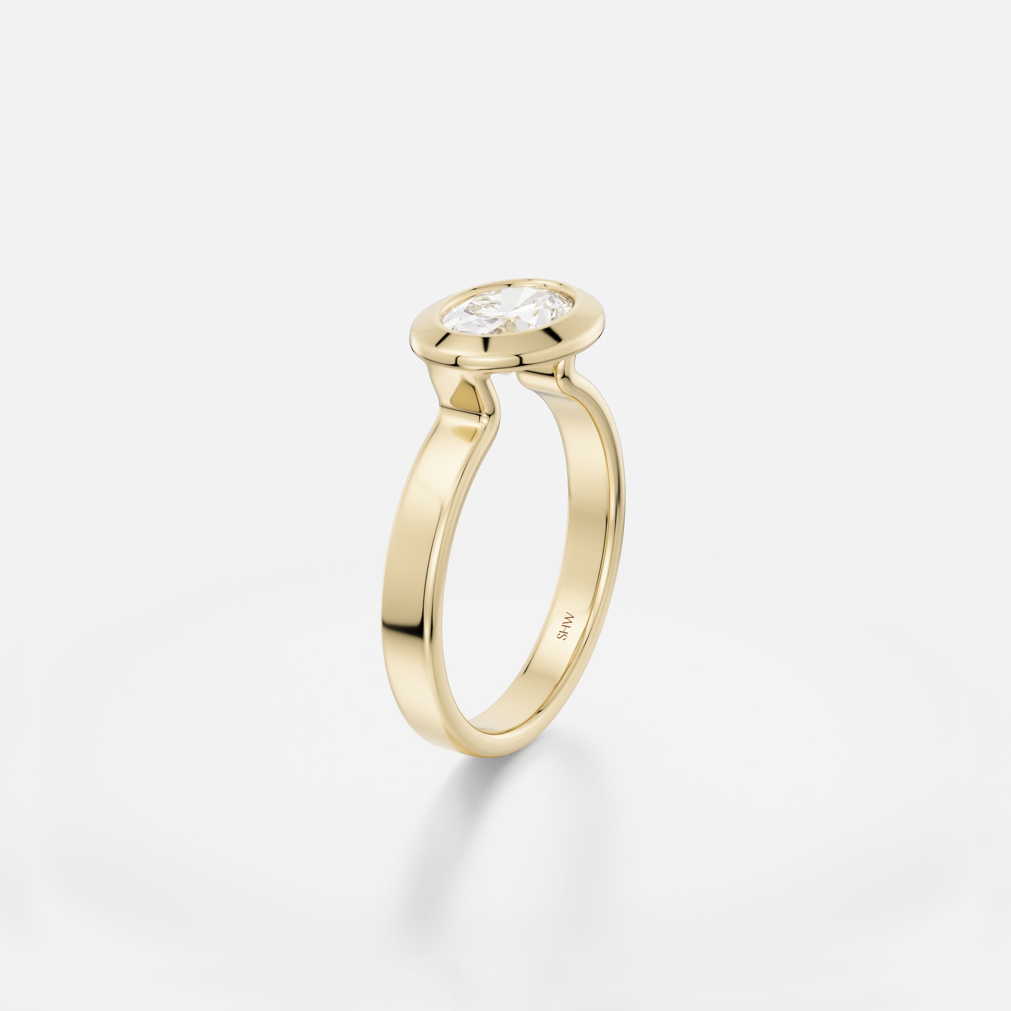 Vilke Flat Band with East West Oval Minimalist Engagement Ring Sculptural Bezel Setting handcrafted by SHW Fine Jewelry New York City