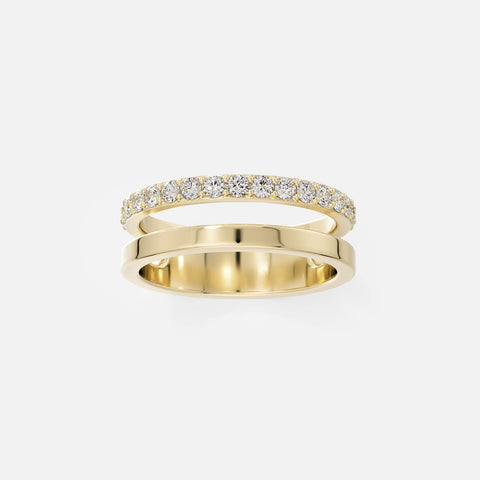 Ray2 diamond band in 14k yellow gold featuring a pavé diamond band paired with a polished gold band