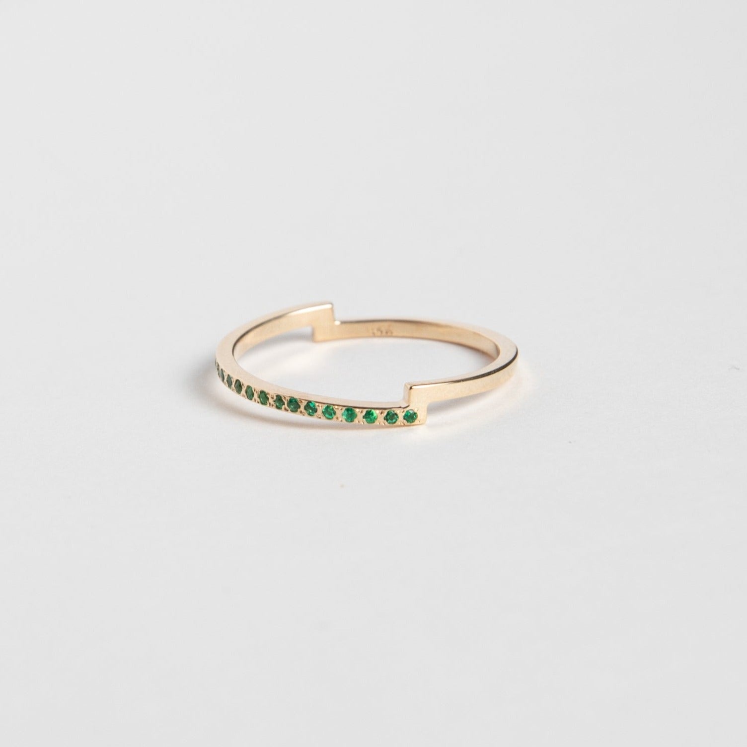 Pera Thin Ring in 14k Yellow Gold set with with Emeralds 