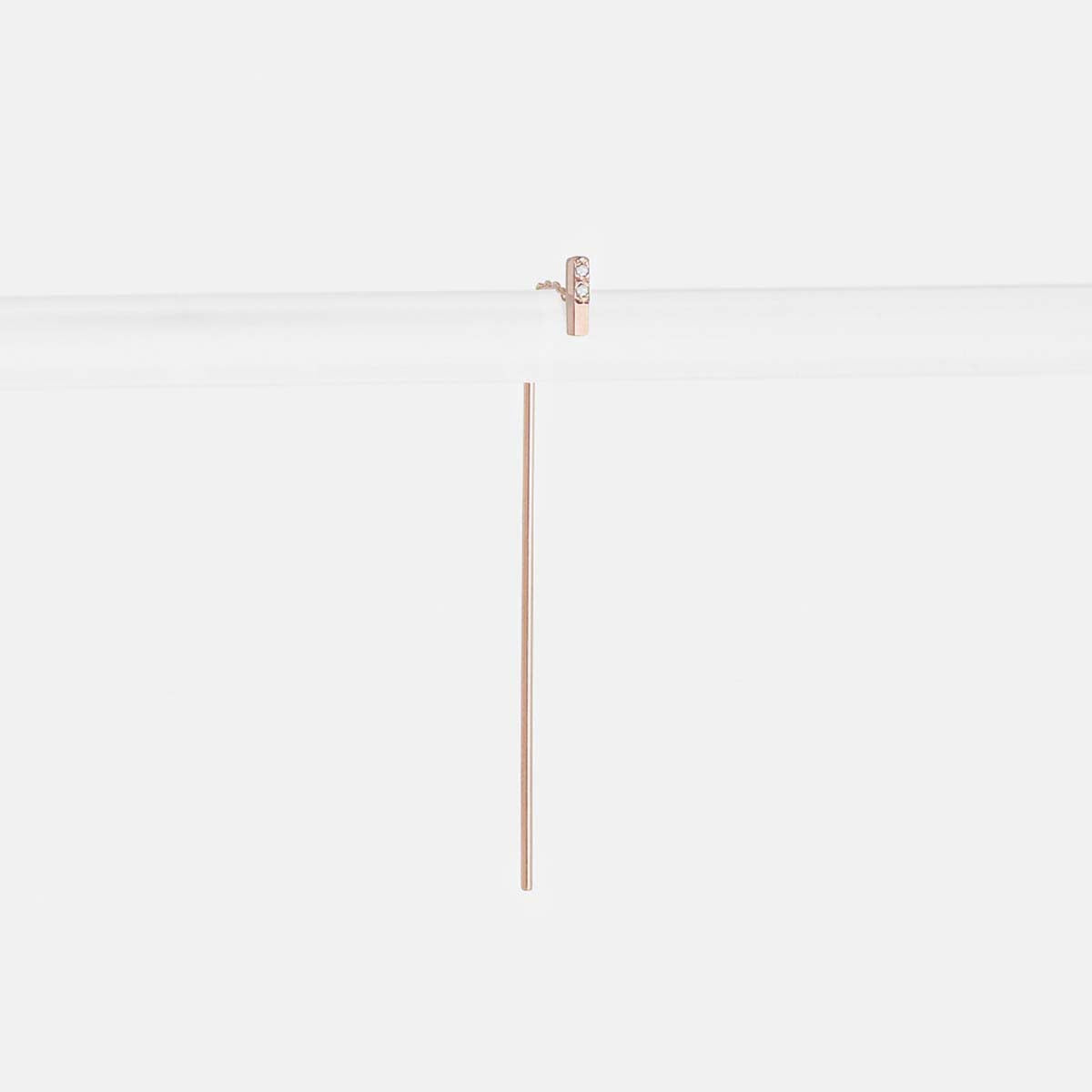 Olko Long Delicate Pull Through Earring 14k Gold set with White Diamonds By SHW Fine Jewelry NYC