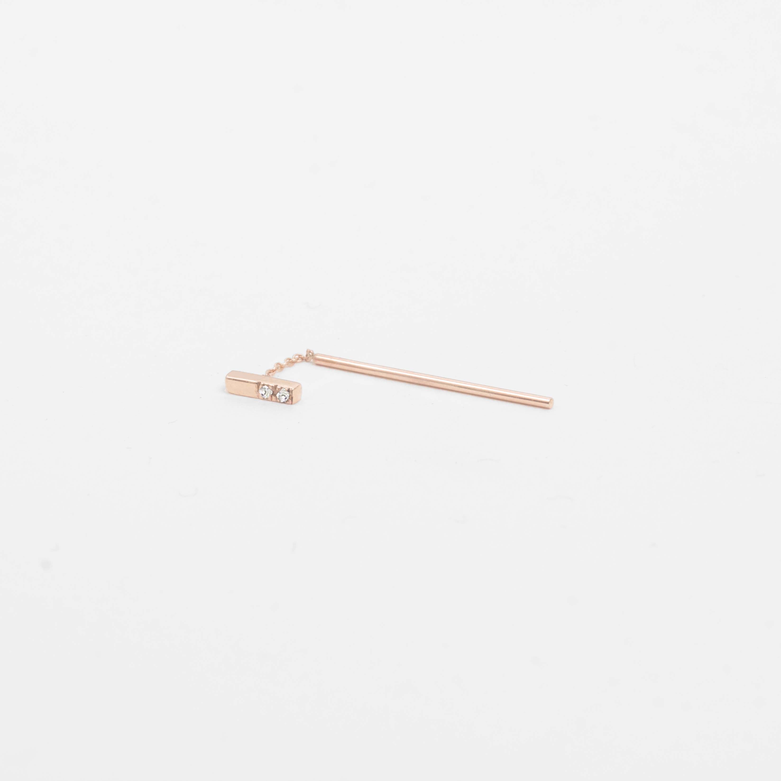 Olko Short Delicate Pull Through Earring 14k Gold set with White Diamond By SHW Fine Jewelry NYC