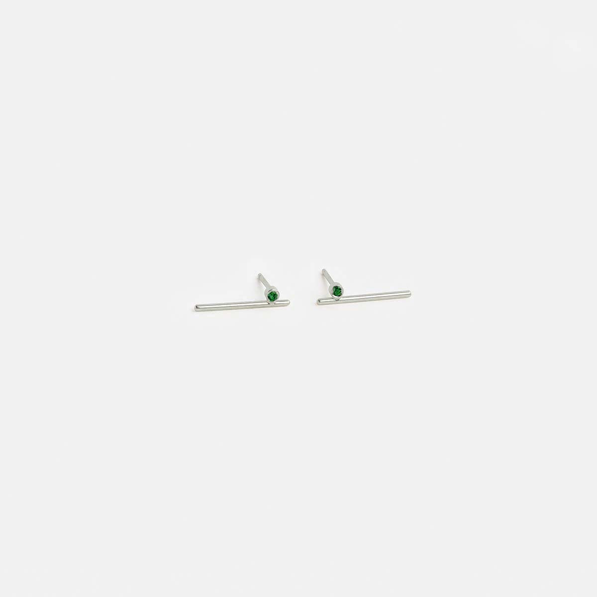 Livi Medium Delicate Studs in 14k White Gold set with Emeralds By SHW Fine Jewelry NYC