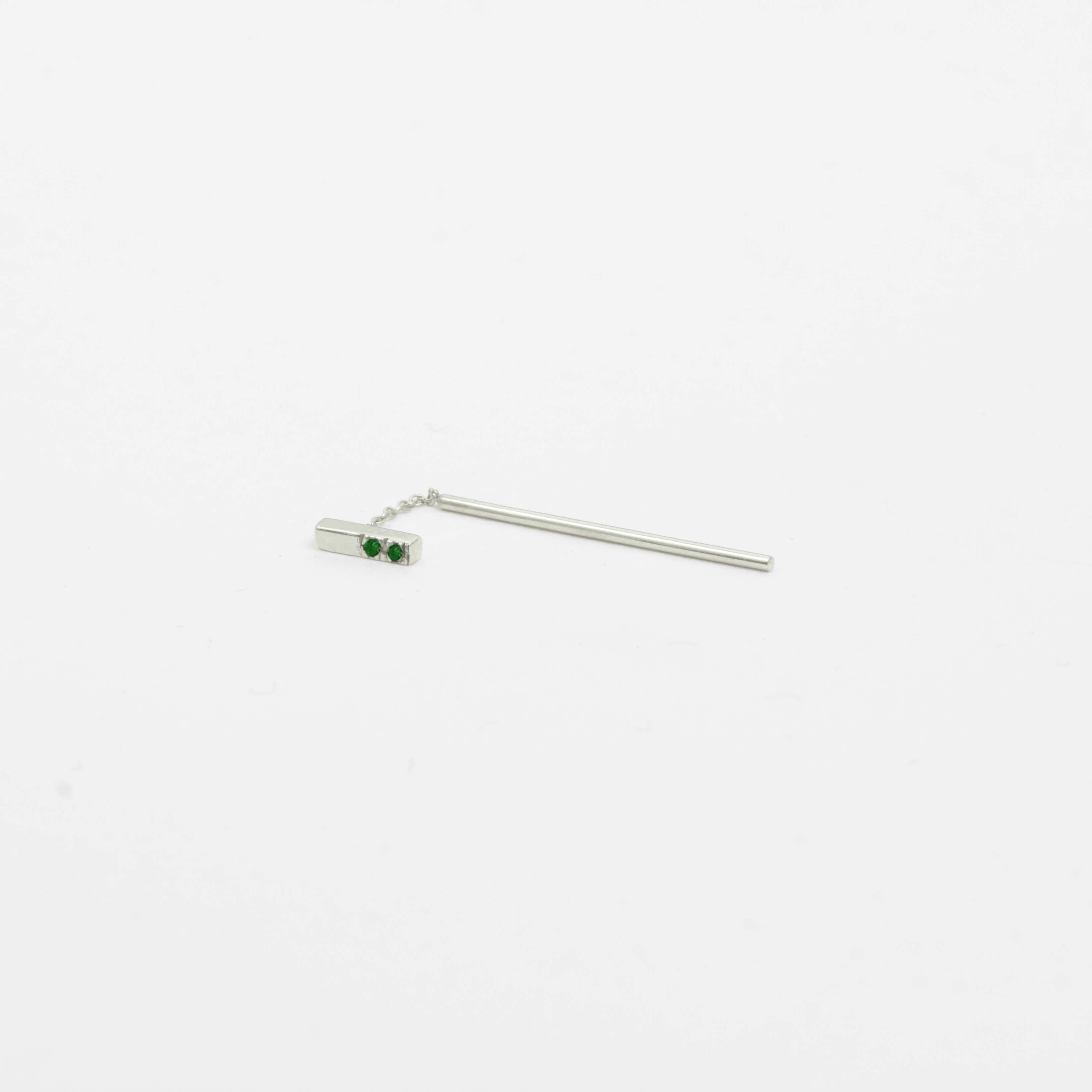 Olko Short Delicate Pull Through Earring in 14k White Gold set with Emeralds By SHW Fine Jewelry New York City