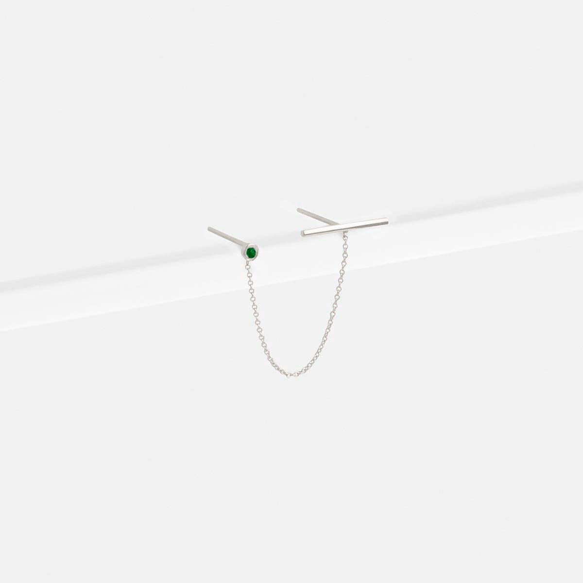Nusu Minimal Double Piercing Earring in 14k White Gold set with Emerald By SHW Fine Jewelry NYC