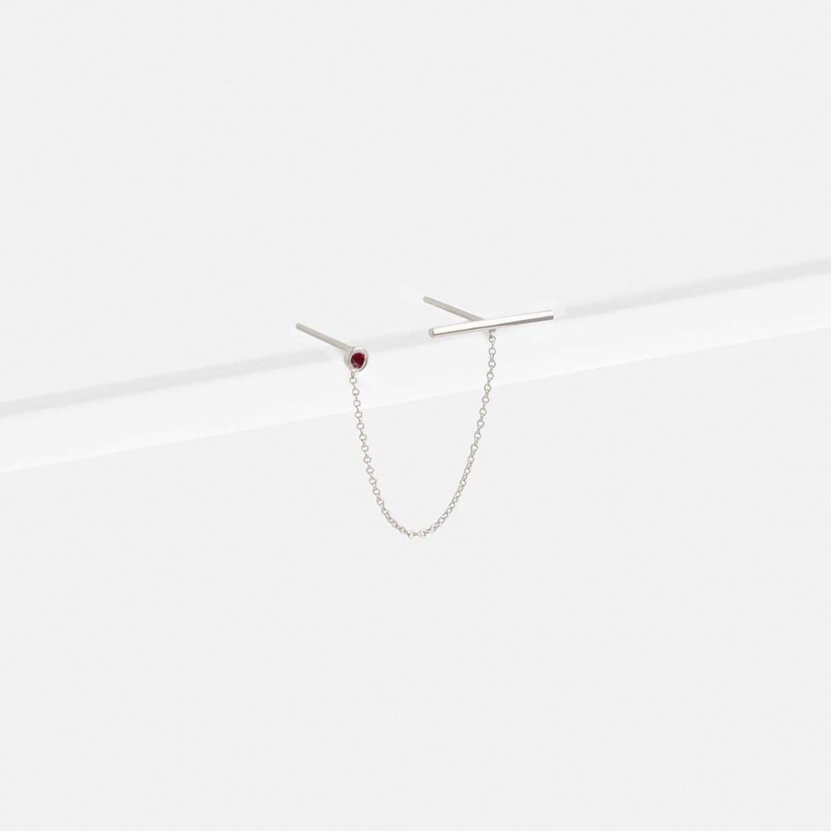 Nusu Minimal Double Piercing Earring in 14k White Gold set with Ruby By SHW Fine Jewelry NYC