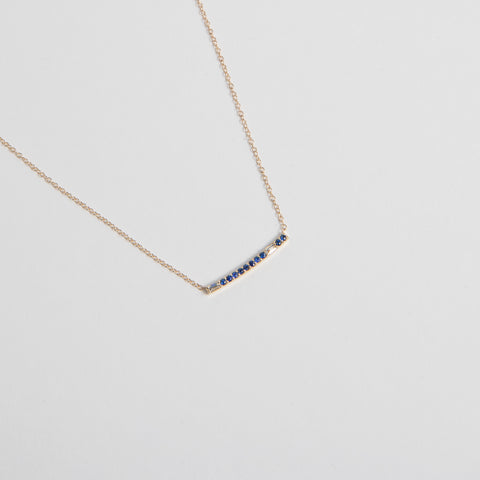 Designer Les Necklace in 14k yellow gold with precious sapphire gemstones and princess cut white diamond made in NYC by SHW fine Jewelry