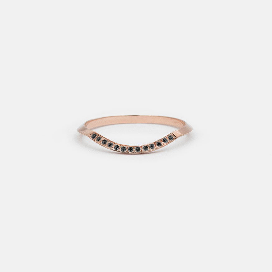 14k rose gold thin knife edge band with black diamonds