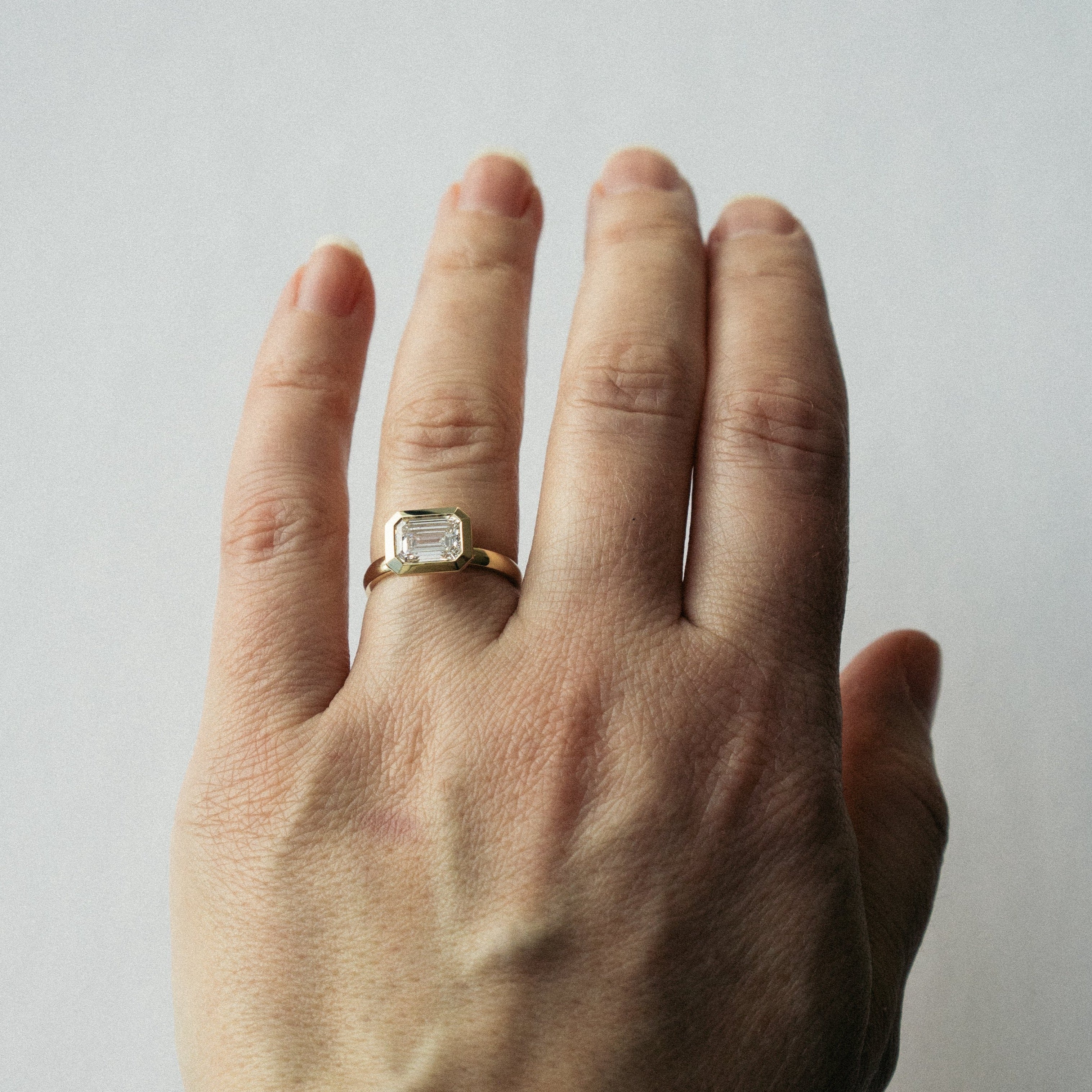 Vilke Minimalist Ring in 14k Gold set with 1.58ct emerald cut lab-grown diamond By SHW Fine Jewelry NYC