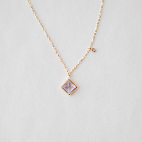 Designer Tisa Necklace with Square amethyst and brilliant cut natural white diamond set in 14k yellow gold by SHW Fine Jewelry made in NYC