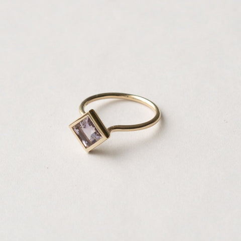 Designer Tisa Ring with square amethyst in 14k yellow gold by SHW Fine Jewelry made in NYC
