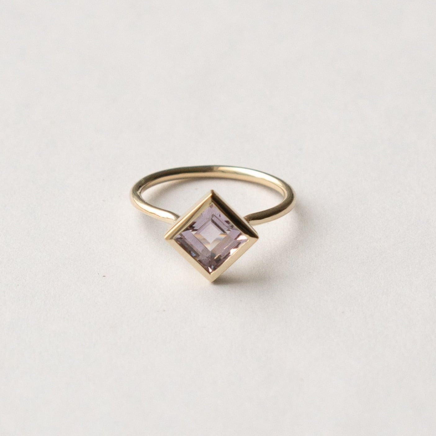 Unique Tisa Ring with sustainable square amethyst in 14k yellow gold by SHW Fine Jewelry made in NYC