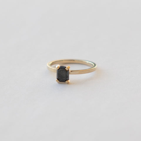 Inga Minimal Ring in 14k Gold set with 0.78ct emerald cut black diamond by SHW Fine Jewelry NYC