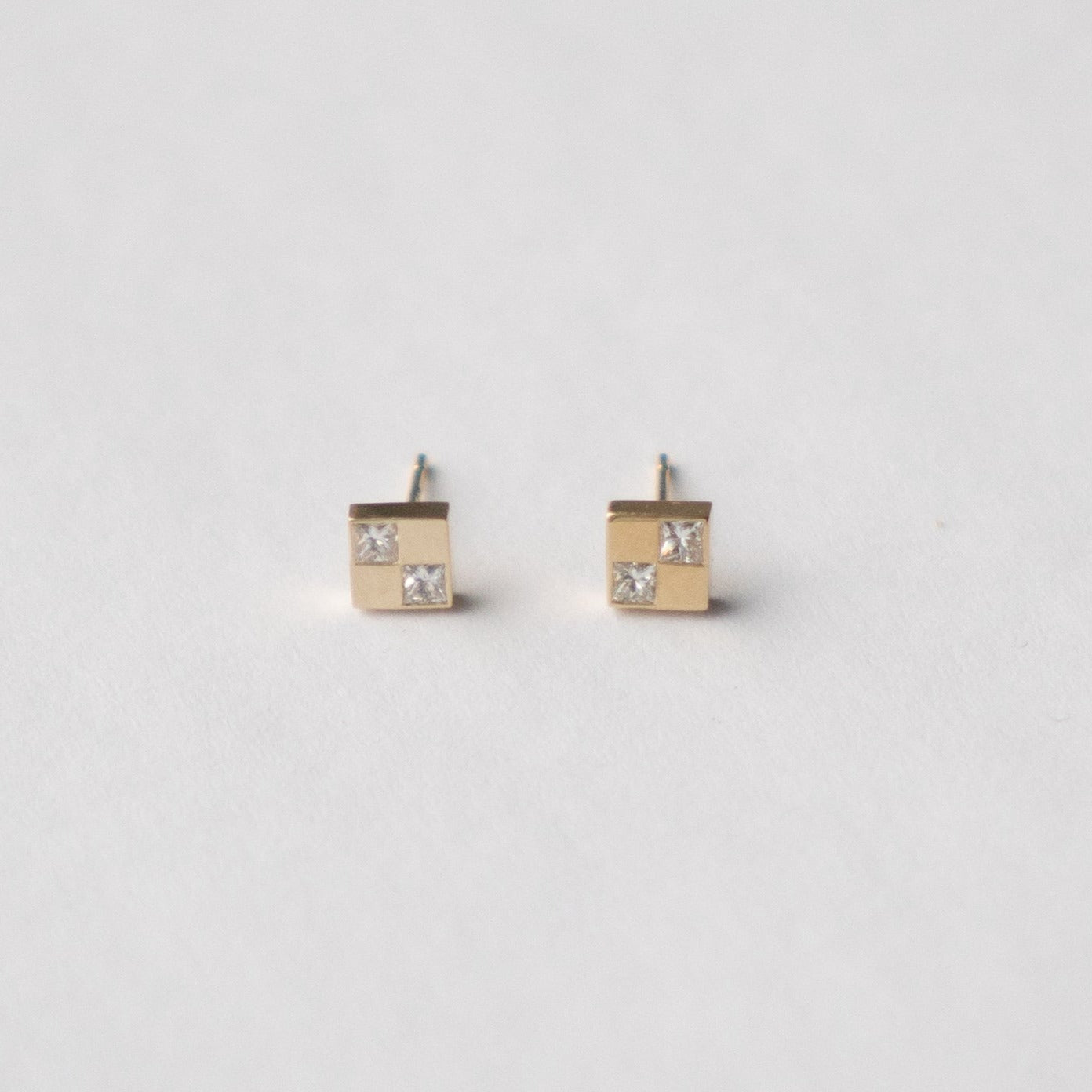 Delicate Sudu Stud Earrings in 14 karat Yellow Gold and Natural White Diamonds by SHW fine Jewelry in NYC