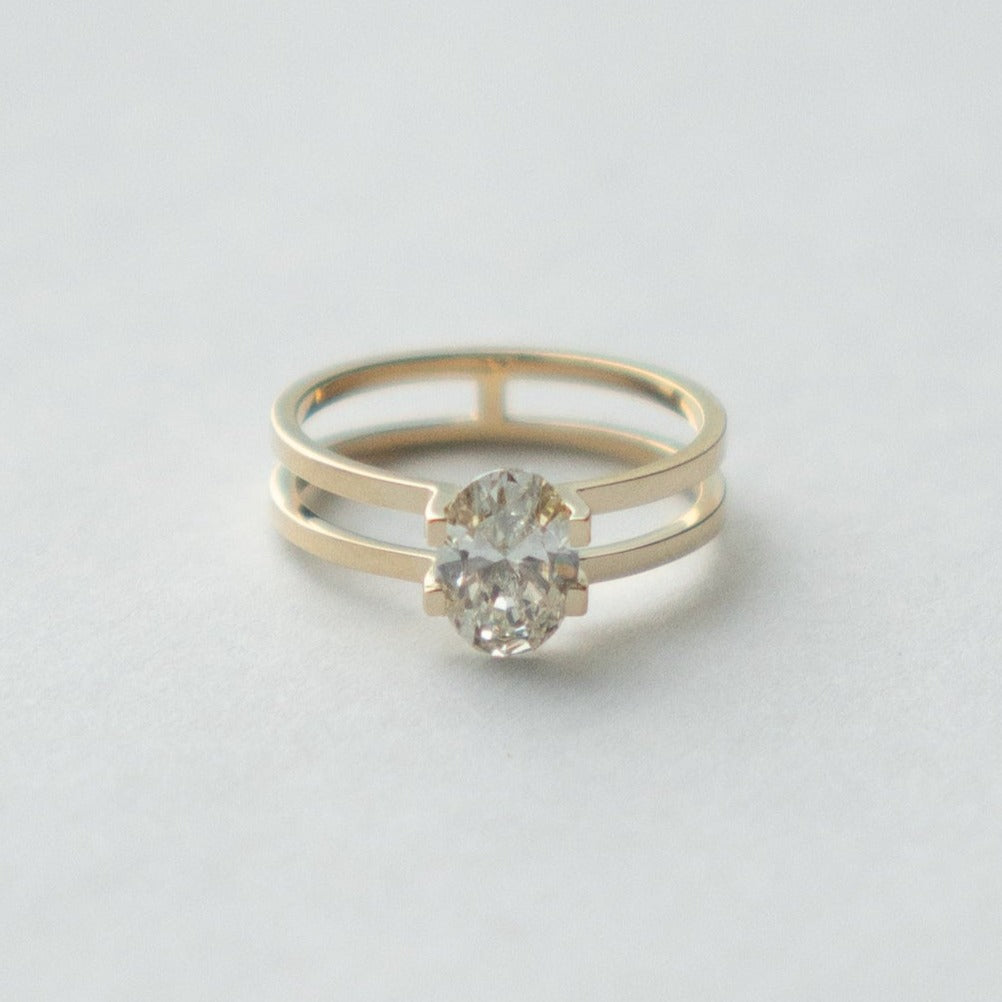 Mes Double-band Ring in 14k Gold set with 1ct oval cut lab-grown diamond By SHW Fine Jewelry New York City