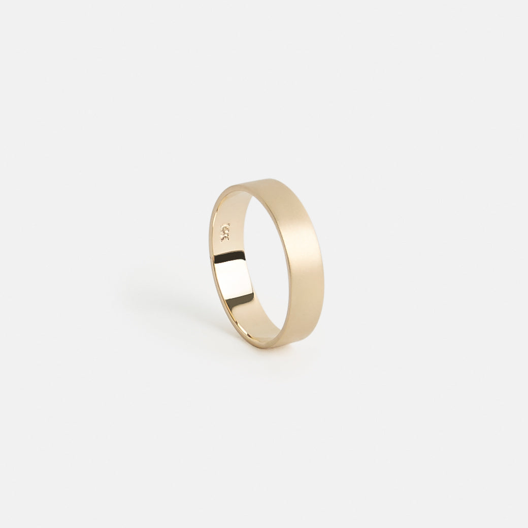 Minimalist Wedding Band for men with sand blasted finish solid 14k yellow, white gold engravings SHW best fine jewelry shop in NYC near me