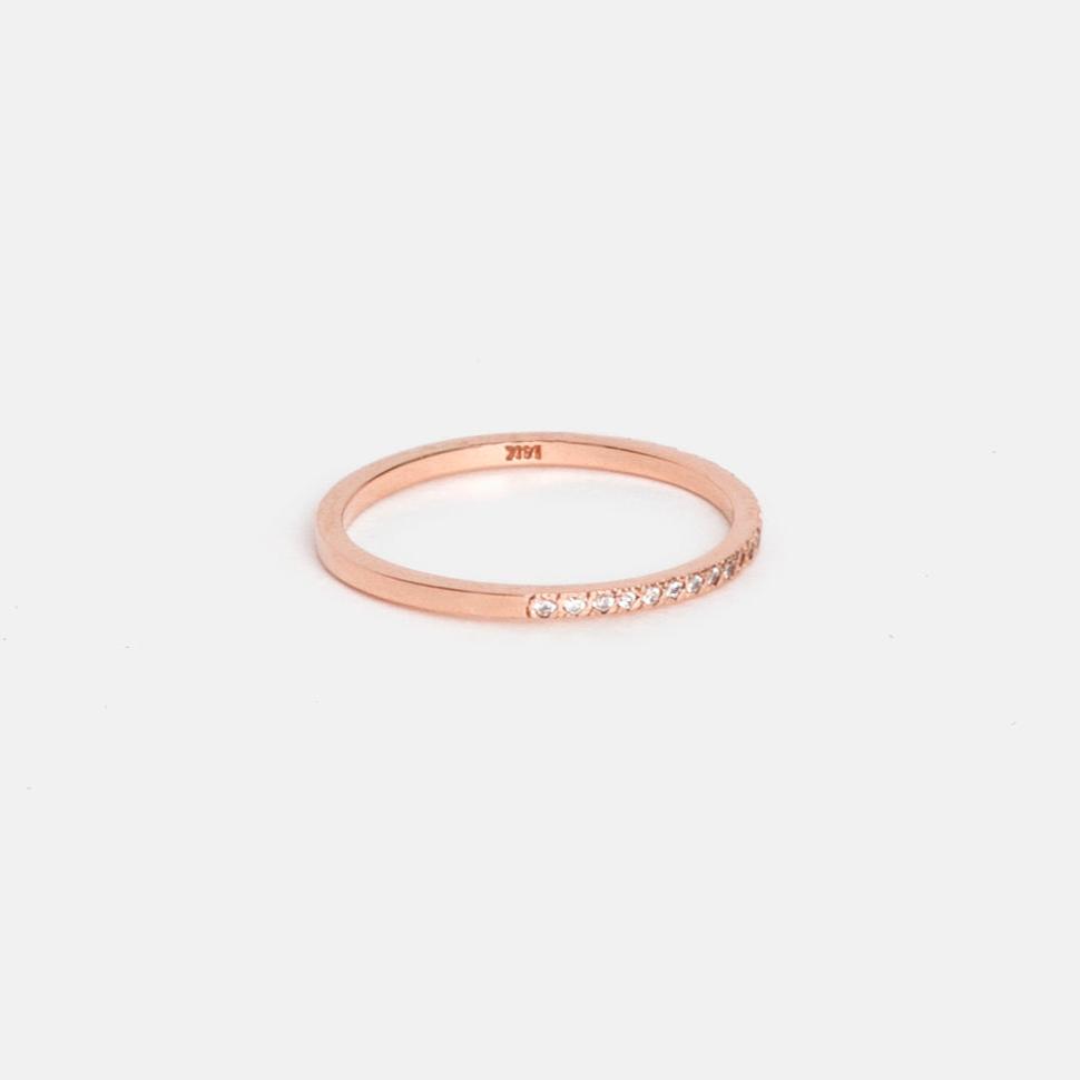 14k rose gold pavé diamond wedding band with round brilliant stones