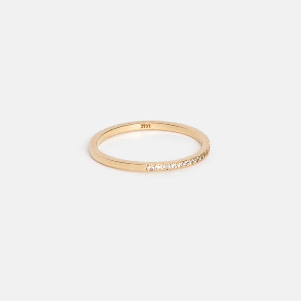 14k yellow gold thin half eternity band with pavé white diamonds