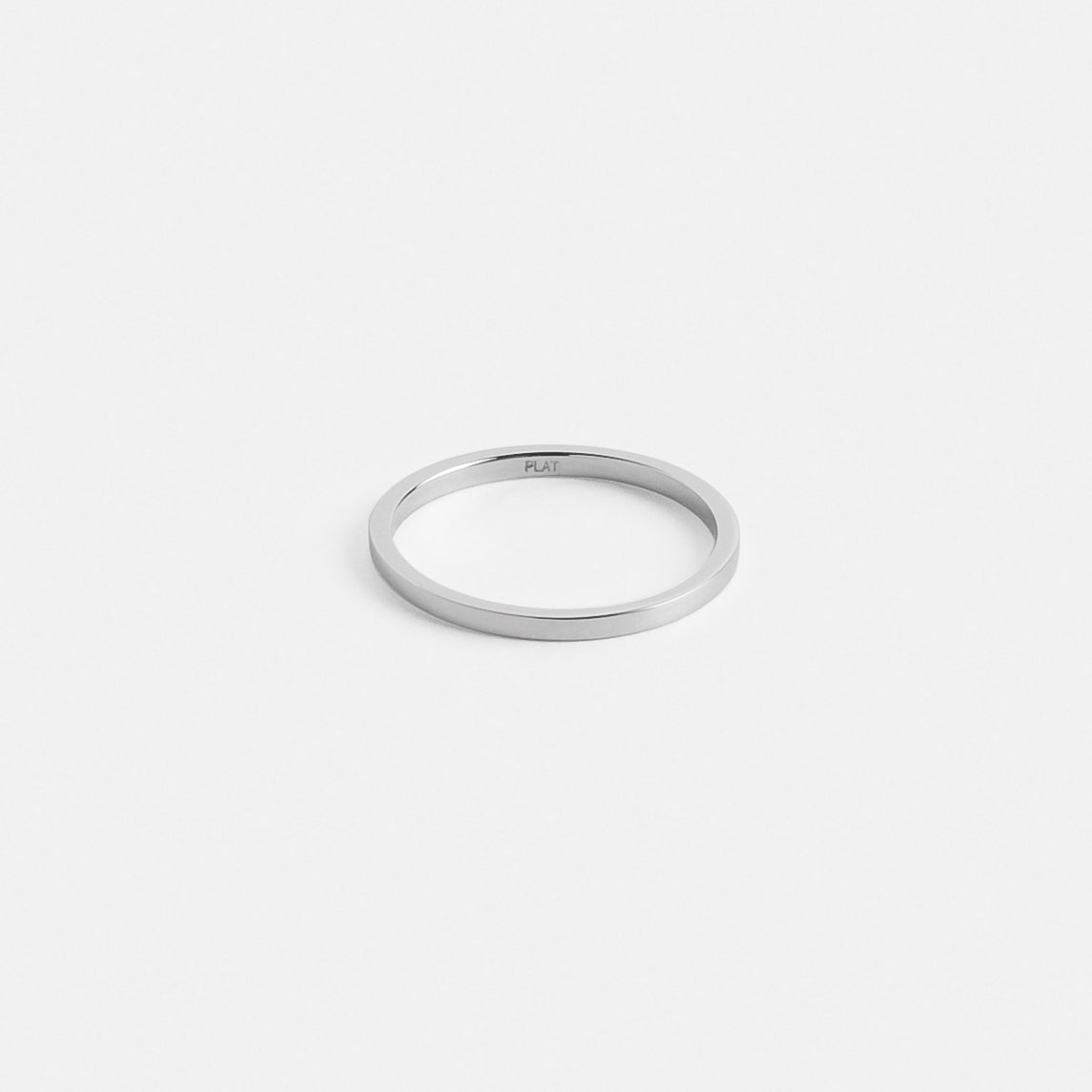 Platinum thin flat profile wedding band with smooth polished finish