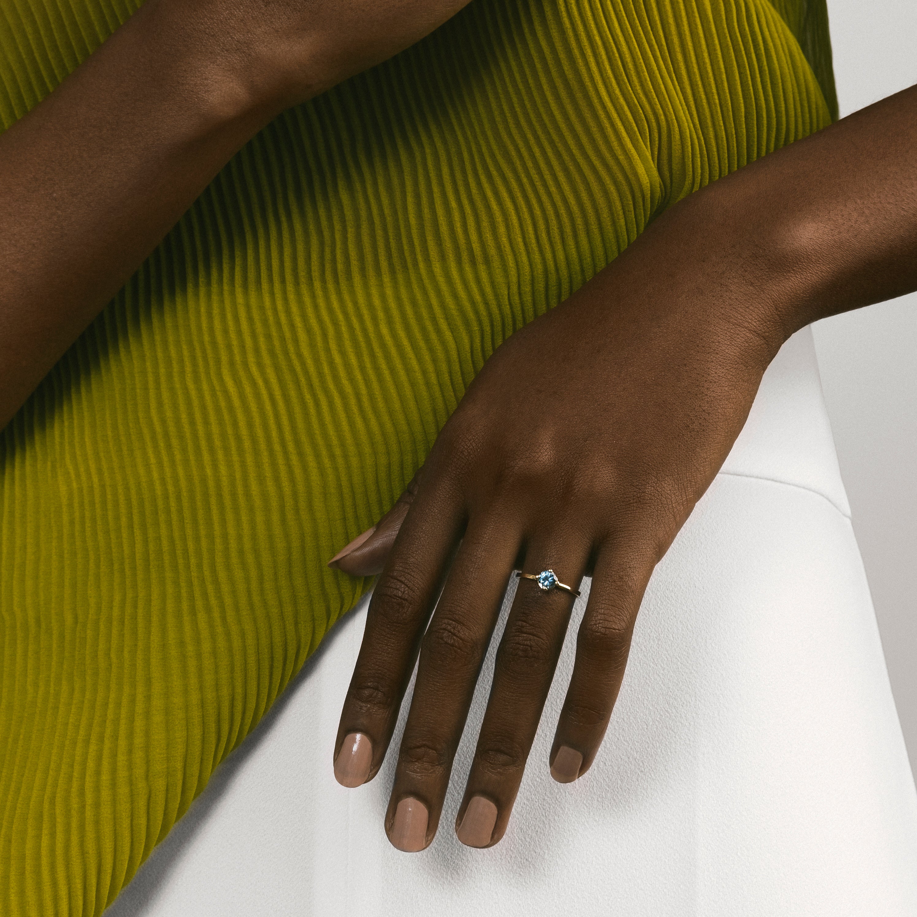 Unusual Stacking Flat Band engagement ring with under 1 carat deep blue sapphire in 14k yellow gold by SHW cool jewelry stores in NYC SoHo