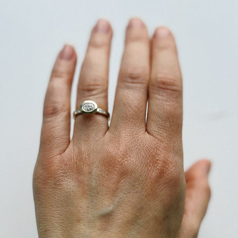 Precious Vilti Ring in sustainable 14 Karat Yellow Gold with F-G Color VVS2-VS2 Clarity Lab-Grown Diamond and princess cut diamonds made in NYC by SHW fine Jewelry