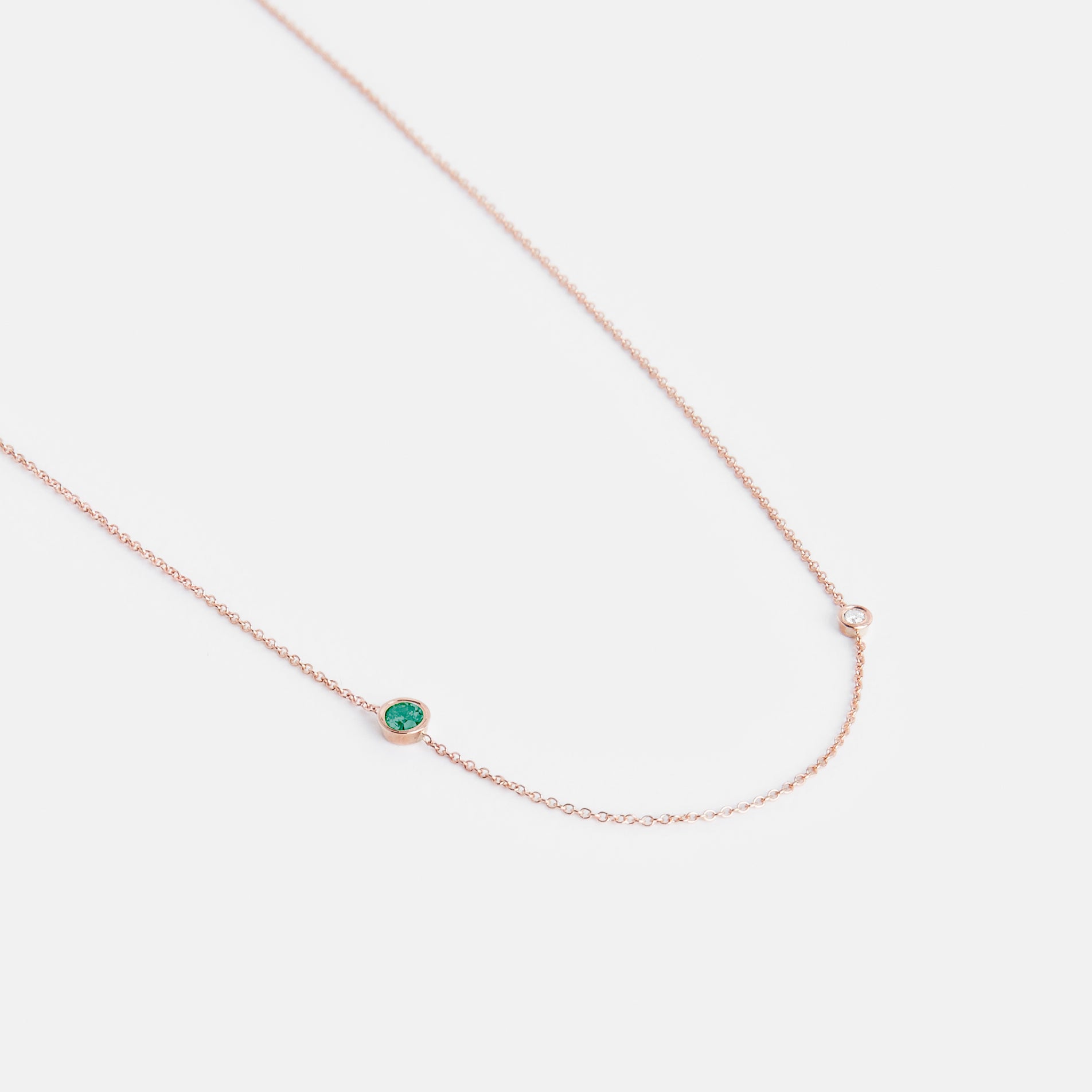 Iba Designer Necklace in 14k Rose Gold set with Emerald and White Diamond By SHW Fine Jewelry NYC