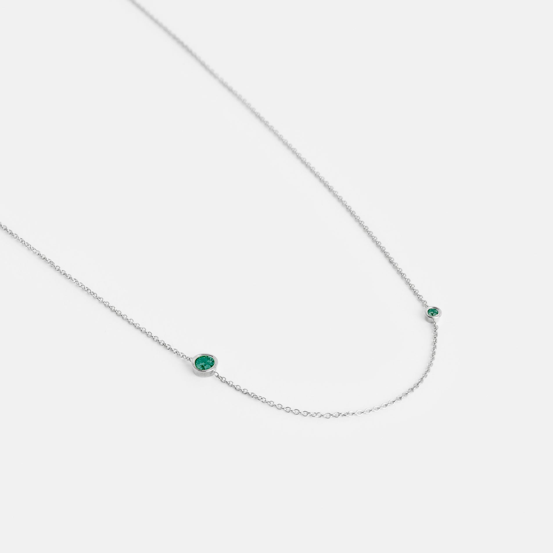 Iba Minimalist Necklace in 14k White Gold set with Emeralds By SHW Fine Jewelry NYC